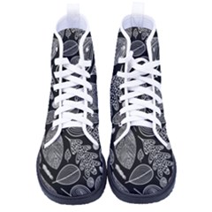Leaves Flora Black White Nature Women s High-top Canvas Sneakers by Maspions