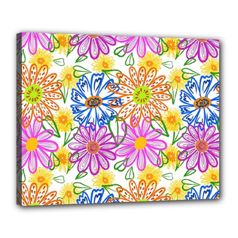 Bloom Flora Pattern Printing Canvas 20  X 16  (stretched)