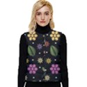 Embroidery Seamless Pattern With Flowers Women s Button Up Puffer Vest View1