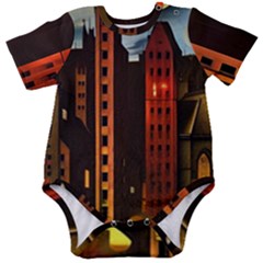 Sci-fi Futuristic Science Fiction City Neon Scene Artistic Technology Machine Fantasy Gothic Town Bu Baby Short Sleeve Bodysuit by Posterlux