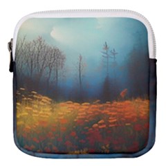 Wildflowers Field Outdoors Clouds Trees Cover Art Storm Mysterious Dream Landscape Mini Square Pouch by Posterlux