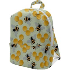 Bees Pattern Honey Bee Bug Honeycomb Honey Beehive Zip Up Backpack