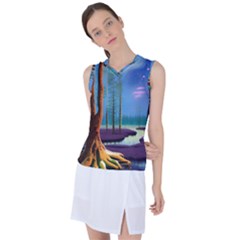 Artwork Outdoors Night Trees Setting Scene Forest Woods Light Moonlight Nature Women s Sleeveless Sports Top by Posterlux