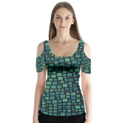 Squares Cubism Geometric Background Butterfly Sleeve Cutout T-shirt 