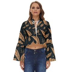 Background Pattern Leaves Texture Boho Long Bell Sleeve Top