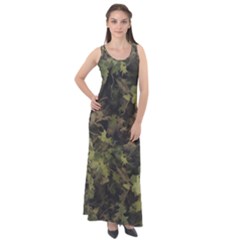 Green Camouflage Military Army Pattern Sleeveless Velour Maxi Dress