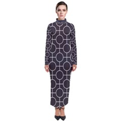 Geometric Pattern Design White Turtleneck Maxi Dress by Maspions