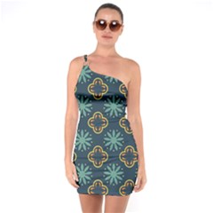 Flowers Pattern Design Abstract One Shoulder Ring Trim Bodycon Dress