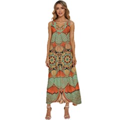 Mandala Floral Decorative Flower V-neck Sleeveless Loose Fit Overalls by Maspions