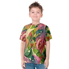 Monstera Colorful Leaves Foliage Kids  Cotton T-shirt
