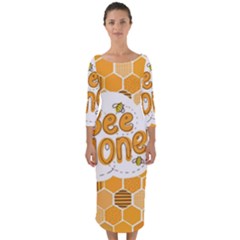 Bee Honey Honeycomb Hexagon Quarter Sleeve Midi Bodycon Dress