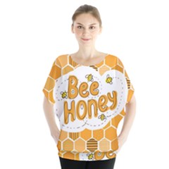 Bee Honey Honeycomb Hexagon Batwing Chiffon Blouse