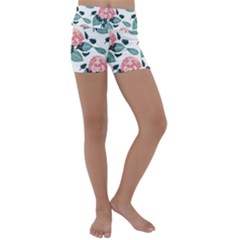 Flowers Hydrangeas Kids  Lightweight Velour Yoga Shorts by Maspions