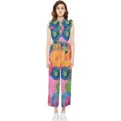 Colorful Abstract Patterns Women s Frill Top Chiffon Jumpsuit