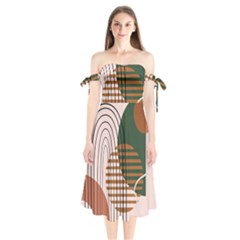 Line Forms Art Drawing Background Shoulder Tie Bardot Midi Dress