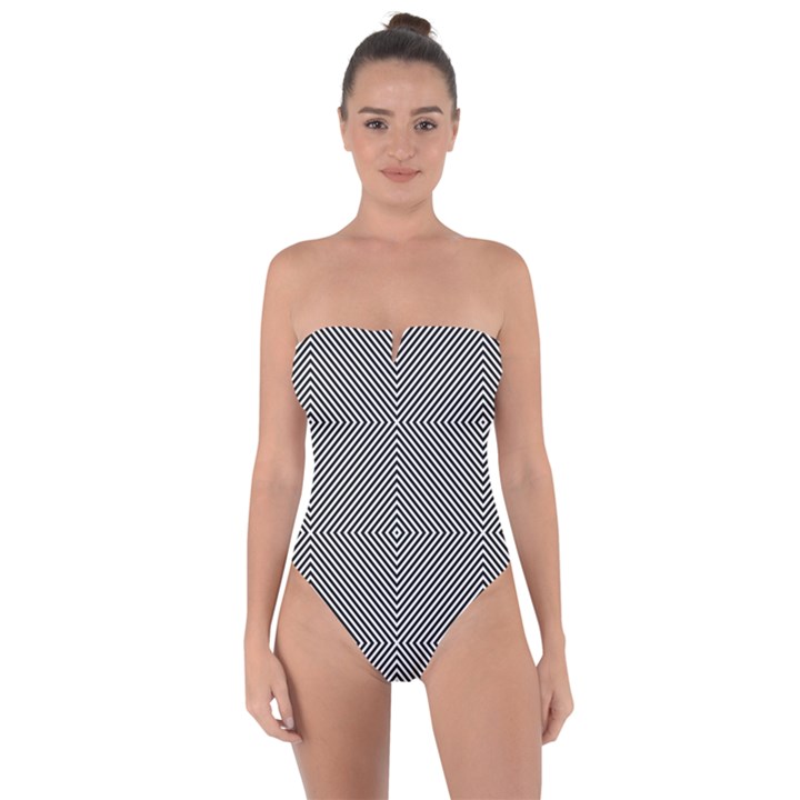 Abstract Diagonal Stripe Pattern Seamless Tie Back One Piece Swimsuit