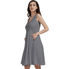 Abstract Diagonal Stripe Pattern Seamless Sleeveless V-neck Skater Dress With Pockets by Maspions