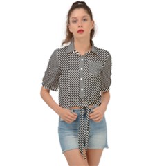 Abstract Diagonal Stripe Pattern Seamless Tie Front Shirt 