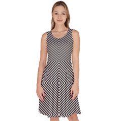 Abstract Diagonal Stripe Pattern Seamless Knee Length Skater Dress With Pockets