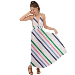 Retro Vintage Stripe Pattern Abstract Backless Maxi Beach Dress