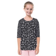 Chalk Music Notes Signs Seamless Pattern Kids  Quarter Sleeve Raglan T-shirt