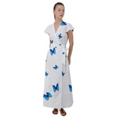 Butterfly-blue-phengaris Flutter Sleeve Maxi Dress