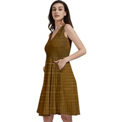 Anstract Gold Golden Grid Background Pattern Wallpaper Sleeveless V-neck Skater Dress With Pockets by Maspions