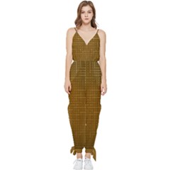 Anstract Gold Golden Grid Background Pattern Wallpaper Sleeveless Tie Ankle Chiffon Jumpsuit