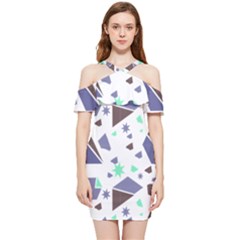 Seamless Pattern Geometric Texture Shoulder Frill Bodycon Summer Dress