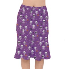 Skull Halloween Pattern Short Mermaid Skirt by Maspions