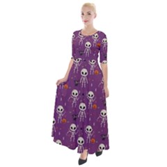 Skull Halloween Pattern Half Sleeves Maxi Dress by Maspions