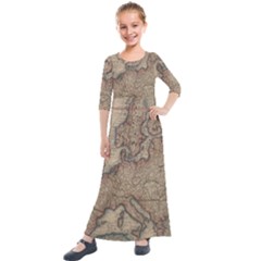 Old Vintage Classic Map Of Europe Kids  Quarter Sleeve Maxi Dress by Paksenen