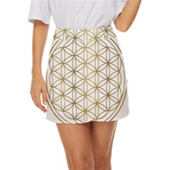 Gold Flower Of Life Sacred Geometry Mini Front Wrap Skirt