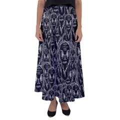Old Man Monster Motif Black And White Creepy Pattern Flared Maxi Skirt