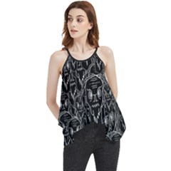 Old Man Monster Motif Black And White Creepy Pattern Flowy Camisole Tank Top by dflcprintsclothing