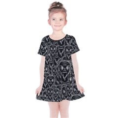 Old Man Monster Motif Black And White Creepy Pattern Kids  Simple Cotton Dress by dflcprintsclothing