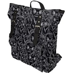 Old Man Monster Motif Black And White Creepy Pattern Buckle Up Backpack