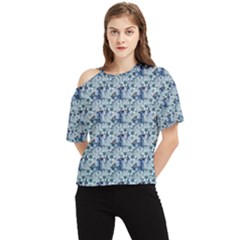 Blue Roses One Shoulder Cut Out T-shirt by DinkovaArt