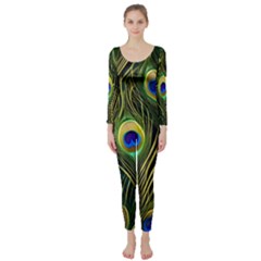 Peacock Pattern Long Sleeve Catsuit by Maspions