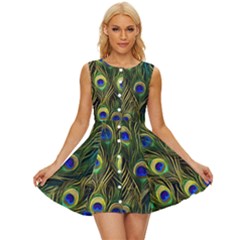 Peacock Pattern Sleeveless Button Up Dress