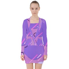 Colorful Labstract Wallpaper Theme V-neck Bodycon Long Sleeve Dress