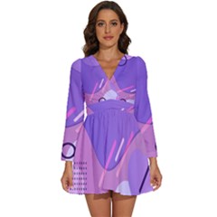 Colorful Labstract Wallpaper Theme Long Sleeve V-neck Chiffon Dress 