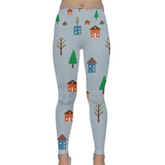 House Trees Pattern Background Lightweight Velour Classic Yoga Leggings by Maspions