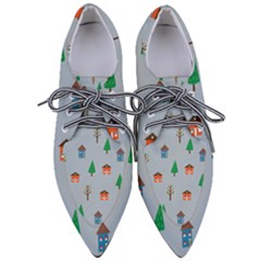 House Trees Pattern Background Pointed Oxford Shoes