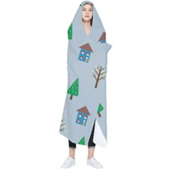 House Trees Pattern Background Wearable Blanket by Maspions
