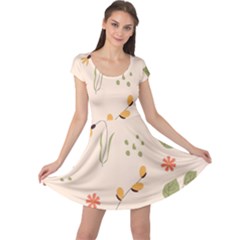 Spring Art Floral Pattern Design Cap Sleeve Dress