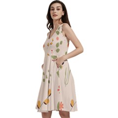 Spring Art Floral Pattern Design Sleeveless V-neck Skater Dress With Pockets