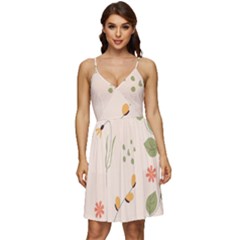Spring Art Floral Pattern Design V-neck Pocket Summer Dress 