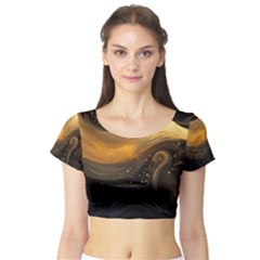 Abstract Gold Wave Background Short Sleeve Crop Top by Maspions
