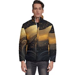 Abstract Gold Wave Background Men s Puffer Bubble Jacket Coat